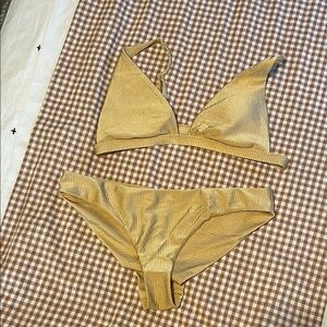 Aerie Ribbed Triangle Bikini Set in Mustard Yellow